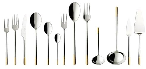 Villeroy & Boch – Ella Set de Cubiertos 113 Piezas Plata/Platino, Apto para Lavavajillas, Cuberteria 18/10, Cubertería, Cuberteria Dorada, Acero Inoxidable