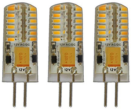 3x G4 LED 3 Watt warmweiß Dimmbar 12V AC/DC Wechselspannung mit 48x 3014 SMDs (Epistar) ~ 15W 360° Stiftsockel Leuchtmittel Lampensockel Halogenersatz Lampe PB-Versand®