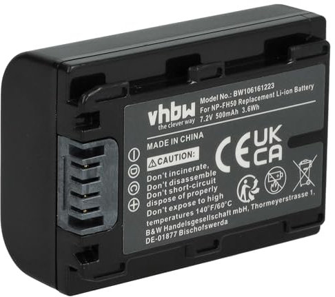 vhbw Batterie Remplacement pour Sony NP-FH50, NP-FH100, NP-FH70, NP-FH40 pour Appareil Photo (500mAh, 7,2V, Li-ION), Puce d'information
