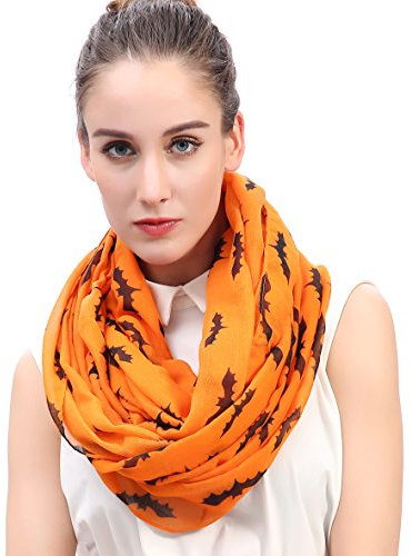 Lina & Lily Damen Halloween Loop Schal mit Fledermaus-Motiv (Orange)