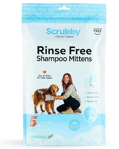 Scrubby Pet Pet Wipes, Rinse Free Shampoo Mittens for Dogs and Cats, Bath Wipes for Bathing and Washing Pets, Hypoallergenic No Rinse Wash Mitt for Grooming, Lather Wipe Dry