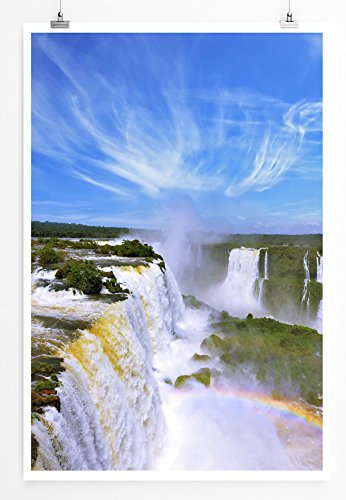 Eau Zone Bilder - Landschaft Natur – Iguazu Wasserfälle mit Regenbogen Brasilien- Leinwand Kunstdrucke Wandbilder aus Deutschland