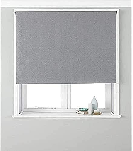 Eclipse Blackout Roller Blind - Silver Grey - Ready Made (Fittings Included) - Temperature Control - Adjustable - 100% Polyester - 91cm width x 162cm drop (36 x 64 inches) - Made by Riva
