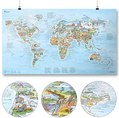 Wander Weltkarte | AWESOME MAPS | Entdecke 300 malerische Wanderungen - 97,5 x 56cm Poster (Hiking Map)