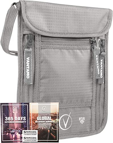 Vantamo Pochette Voyage Tour de Cou, Secrète RFID Protection, Housse Passeport, Telephone, Portefeuille Homme et Femme