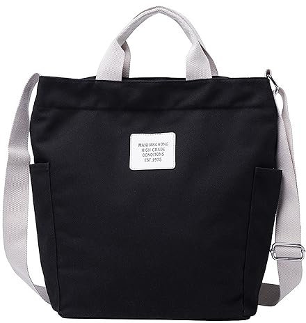 WANYIG Casual Handtasche Damen Chic Schultertasche Canvas Henkeltasche Schulrucksack Groß Umhängetasche Tasche Crossbody Bag Shopper (Schwarz)