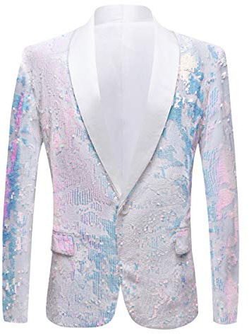 PYJTRL Giacca da Uomo in Velluto con Paillettes con Motivo Floreale (Bianco, XS)