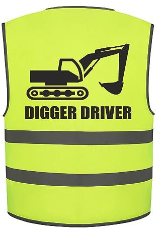 Kids Digger Driver JCB Hi Vis Vest, Add child's name to the front, Personalised waistcoat with 3 colour options