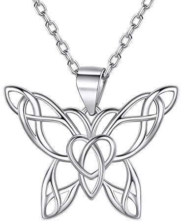 ChicSilver Celtic Butterfly Necklace for Women Ladies 925 Sterling Silver Irish Knot Jewelry Amulet Pendant with Chain