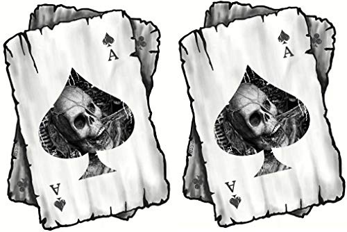 2 x Pik-Ass Schädel Spielkarte Vinyl Aufkleber (jedes misst 7,5 x 5 cm)