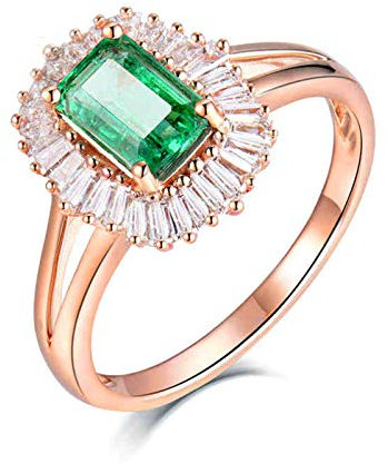 Daesar Anello di Matrimonio Oro Rosa 18K, Anello Amicizia Donna Fiore con Smeraldo 0.8ct Anelli in Oro Rosa Misura 25