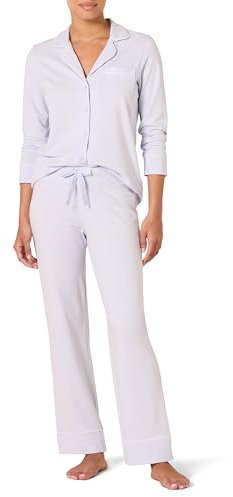 Amazon Essentials Camicia a Maniche Lunghe in Modal di Cotone e Pigiama a Tutta Lunghezza Donna, Celeste, L