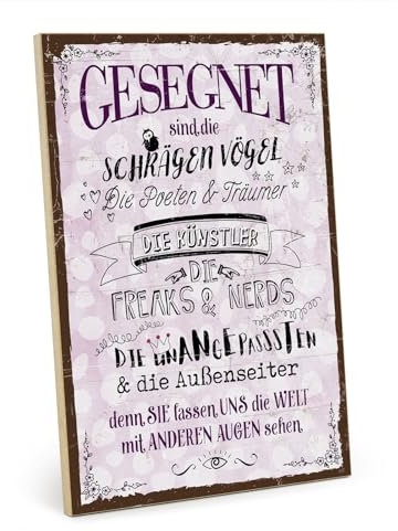 TypeStoff Holzschild mit Spruch – Außenseiter – im Vintage-Look mit Zitat als Geschenk und Dekoration zum Thema anders und unangepasst - HS-00689