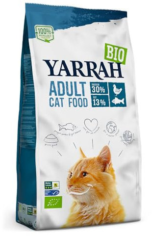 YARRAH Bio Katzenfutter trocken | Hochwertiges Premium Trockenfutter für Katzen | Hoher Nährstoffanteil | Futter für Katzen ab 12 Wochen mit Bio-Huhn und MSC Fisch, 2.4kg