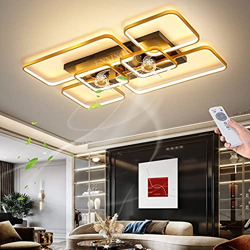 LED Fan Deckenventilator Mit Lampe Fan Deckenlampe Dimmbar 138W Ventilator-Deckenleuchte Neuer Doppelventilator Design Modern Esstisch Wohnzimmer Schlafzimmer Fan Beleuchtung,Mit Fernbedienung,Gold