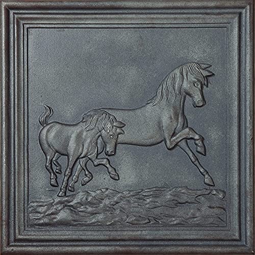 Lunaway - Lastra in Ghisa per Camino Decorativa Cavalli | Dimensioni: 50 x 50 cm | Spessore 1 cm