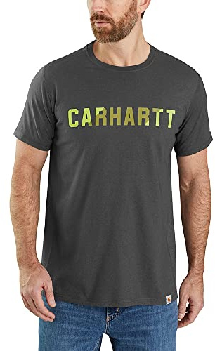 Carhartt Force Relaxed Fit Mittelschweres Kurzarm-T-Shirt mit Blocklogo-Grafik für Herren, Grau, XXL