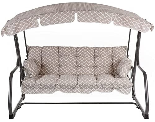 PATIO Hollywoodschaukel 3 Sitzer mit Liegefunktion Ravenna 170 cm mit Auflagen Seitenkissen Sonnendach beige weiß