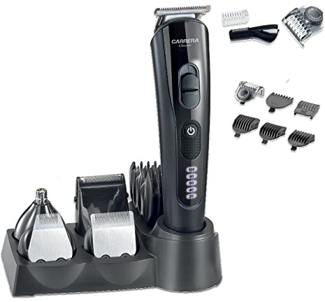 CARRERA Classic 6in1 Haarschneider Set - Haarschneidemaschine mit sechs austauschbaren Schneideaufsätzen, vollausgestattetem Zubehör, LED-Display und bis zu 1h Akku - Metallic Grau/Schwarz