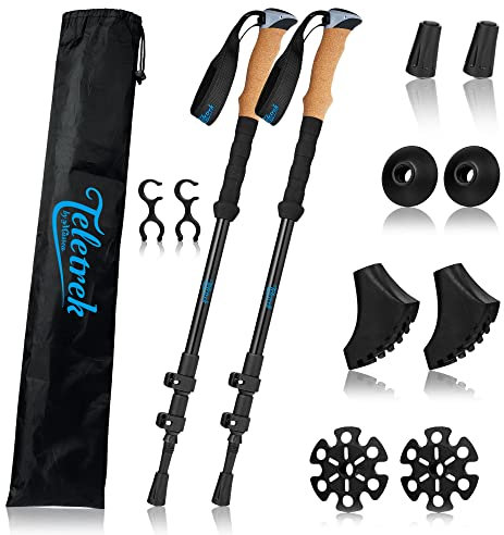 Teletrek Wanderstöcke [Ultraleicht & Verstellbar] – Nordic Walking Stöcke Damen & Herren, Aluminium Walking Stöcke mit Korkgriff & Quick-Lock-System, Länge 65–135 cm