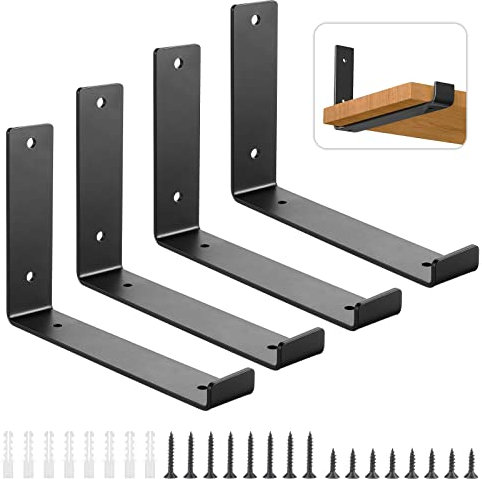 Fippy Lot de 4 supports d'étagère flottants robustes – 250 mm, montage mural, supports d'étagère industriels noirs avec vis assorties