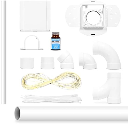 Kit d'Installation 1 à 5 Prise Complet (Coudes, Tuyau, Colle, etc..) Prise Carré Vacuvalve ES pour Aspirateur Centralisé - Compatibles Toutes Marques Aspiration Centralisé - Garantie 2 ans (3 prises)