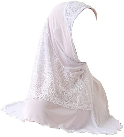 JDYaoYing Muslimischer Hijab-Kopfschal für Damen, Spitze, islamischer Turban-Schal, Schal, weiß, Einheitsgröße