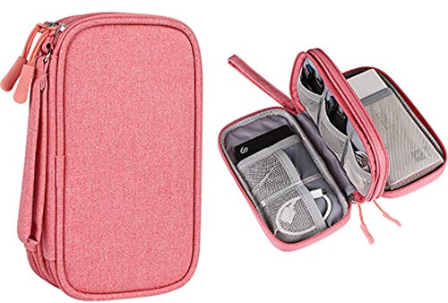 Sac Organisateur d'accessoires électroniques, Sac Organisateur de câble de Voyage, Sac de Gadget de Voyage Universel pour Banque d'alimentation/Chargeur/câble/Souris sans Fil (Rose)