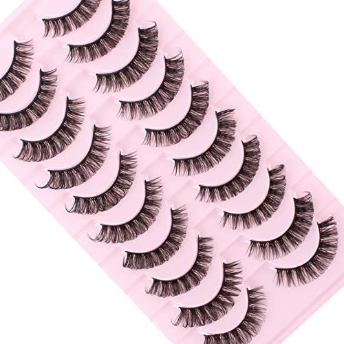 Oreola Faux Cils 10 Paires Russe Strip Lashes D Curl Lashes Réutilisable, Faux Mink Lashes Effet 3D Faux Cils Doll Eye Lashes Fluffy Lashes with Curl Effect