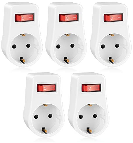 GlamPiece Steckdose mit Schalter, 1 fach Steckdosenadapter, Stecker Schaltbar, Zwischenstecker mit Schalter weiß(5Stück)-schaltbare Steckdose, Stromsparsteckdose