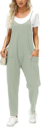 Ebifin Salopette de travail pour femme - Combinaison d'été ample - Sans manches - Avec grandes poches., menthe, S