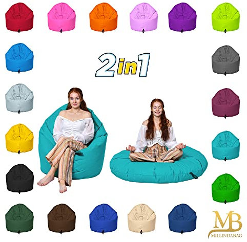 MB MILLINDABAG 2 in 1 Sitzsack für Kinder Jugendliche und Erwachsene Beanbag Sessel Kissen Indoor & Outdoor Gaminggeignet & bereits gefüllt Sitzkissen Bodenkissen (Türkis, Durchmesser: 145 cm)