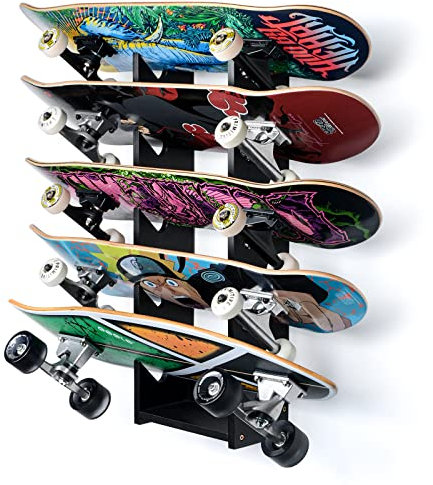 Sunix Support mural pour skateboard 100 % bois de bambou avec cinq couches pour terrasse, longboard, accessoires de skateboard, cintre de rangement pour skateboard pour la maison ou le garage