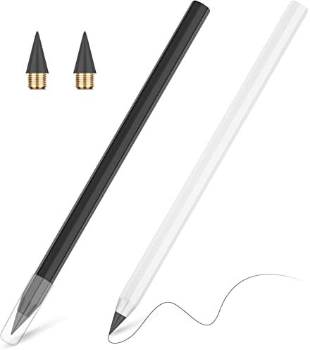 OSDUE 2 Stück Metall Tintenlose Bleistifte Ewig, Unendlicher Schreibstift mit 2 Ersatzspitzen, Wiederverwendbarer Everlasting Pencil, Infinity Pencil zum Schreiben, Zeichnen