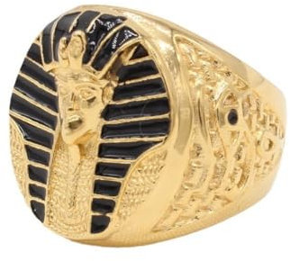 MayiaHey Pharao Ring, Auge des Horus Ring für Männer, Altägyptischer Pharao Kopf Ring Pharao Schmuck, Retro Pharao Horus Augen Ring Hip Hop Gold Pharao Band Ring Punk Kreuz Ring für Jungen (18.9)