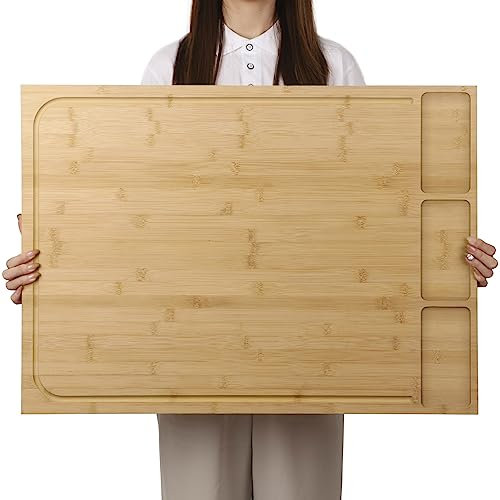 Extra Large Bamboo Chopping Board 30 x 21 Inches with Stove Top Cover, Detachable Leg Chopping Board and Juice Groove for Restaurant Kitchen Worktop