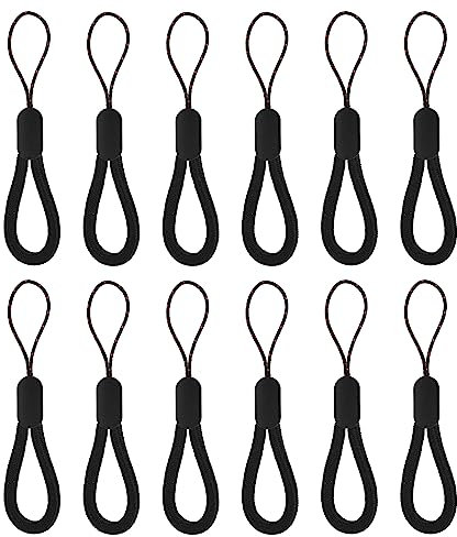 Cobee Finger Lanyard Small Handschlaufe, 12 Stück Verstellbare Finger Wrist Neck Lanyards Nylon Fingerschlaufe Tragbare Finger Handschlaufe für Handy Kamera Schlüssel USB Sticks (schwarz, 4,7 Zoll)