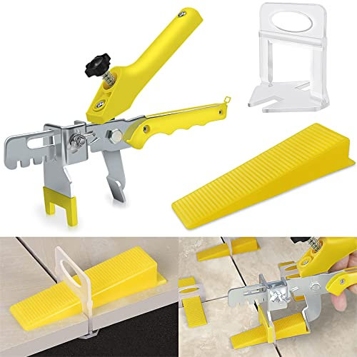 Fliesen Nivelliersystem mit Fliesenzange 1200 Stück Fliesenkreuze Clips und 300 Stück Wiederverwendbare Keile Fliesenwerkzeuge Set für Steininstallation 1/8