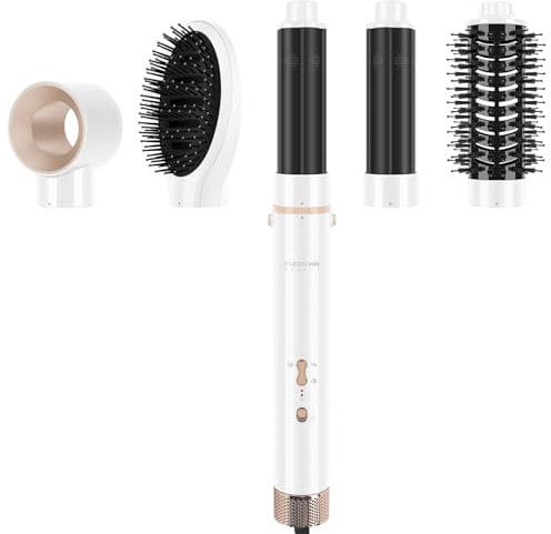 5 IN 1 MaxAIR Styler, PARWIN PRO BEAUTY Haartrockner Warmluftbürste Set, Rundbürstenföhn, Lockenstab, 5 Aufsätze, Trocknen, Glätten, Volumen, Locken, Ionen Pflege, Hochtouriger Motor, Weiß (Punk-Stil)