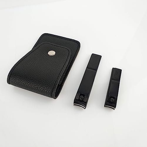 Nail Clippers 2PCs Nail Cutter Set with Leather Pouch Stainless Steel Fingernails Toenails Clippers for Men Women Nail Clipping Kit, 2 Count (Pack of 1)