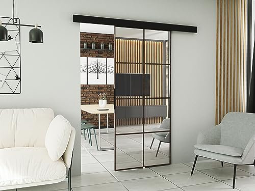 KIER FURNITURE Schiebetür Komplettset - SOFI - Tür mit Laufschiene - Schiebetürsystem - Raumspartür - Innentüren - Schiebetür - Esche dunkel 76 x 205 x 1,6 cm