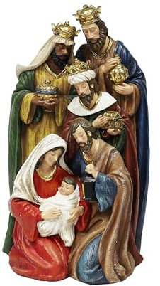 MOMENTS IN TIME 27,9 cm H Krippe Heilige Familie mit Weisen, handbemalte Polyresin-Statue, Weihnachten, Tischdekoration