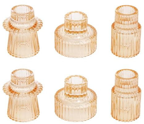 HofferRuffer Glas Kerzenhalter 2-in-1 Teelichthalter Kerzenhalter Taper Kerzen für Abendessen, Hochzeit, Urlaub, Geburtstag, Heimdekoration,Weihnachten(6Pcs Gelb)