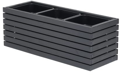 HOMERZO Jardinera para interior y exterior, de madera, con inserto de plástico para plantas, 18 l, rectangular, para balcón o terraza (98 x 36 x 35 cm)