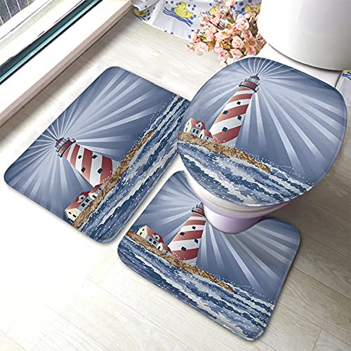 Badezimmer Vorleger 3-Teiliges Der Zuckerstangen-Leuchtturm Erhellt Die Nacht Wc Vorleger Set 3 Teilig Waschbar Badteppich-Set 3-Teilig Atmungsaktivem 3-Teiliges Badezimmerteppich-Set