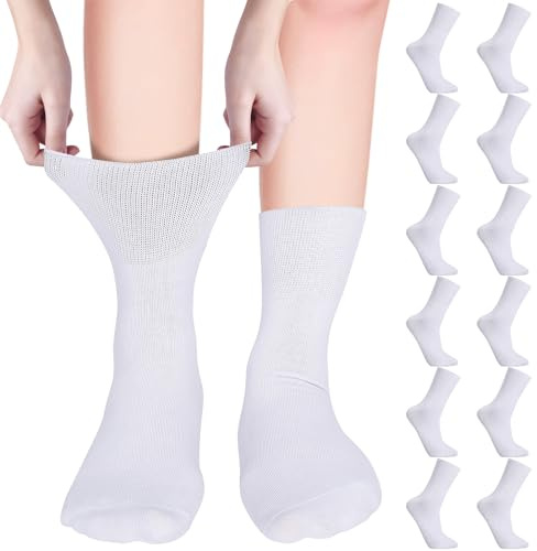 Zuimei 6 Pair White Diabetic Socks, Diabetic Crew Socks