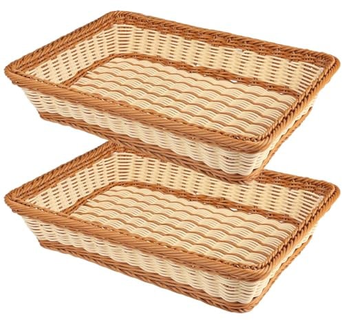 RT&BS 2er Set Weidenkorb, Handgewebter Brotkorb, Obstkorb, Osterkorb, Aufbewahrungskörbe für Küchen, Esszimmer und Geschäfte zur Aufbewahrung von Brot, Gemüse, Obst und Snacks (Zweifarbig, K)