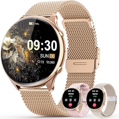 elfofle Smartwatch Damen mit Telefonfunktion, 1,39 TFT HD Touchscreen, IP67 Wasserdicht mit 120 Sport SpO2 Pulsuhr Menstruationszyklus Schlafmonitor,Armbanduhr für iOS Android Rosa Gold