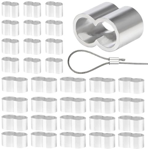 RAFIYU 80 morsetti per corda, corda di gomma argentata, morsetto per fune metallica, in alluminio, 6 mm, 8 mm, per funi di tensione, corda in gomma per teloni, corde in nylon