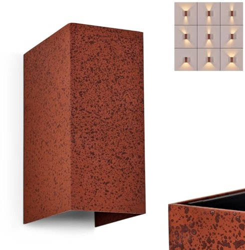 LED Außenwandleuchte Hoods, Wandlampe aus Metall in Rostfarben, Wandleuchte mit verstellbaren Up&Down Effekten, Außenleuchte für Eingangsbereich, LED 5 Watt, 600 Lumen, 3000 Kelvin, IP 44